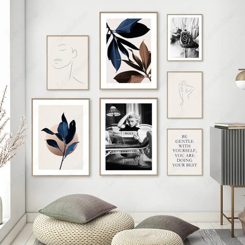 

Simple Lines Vintage Camera Marilyn Monroe Magnolia Wall Art Painting Nordic Posters and Prints Pictures for Living Room Decor