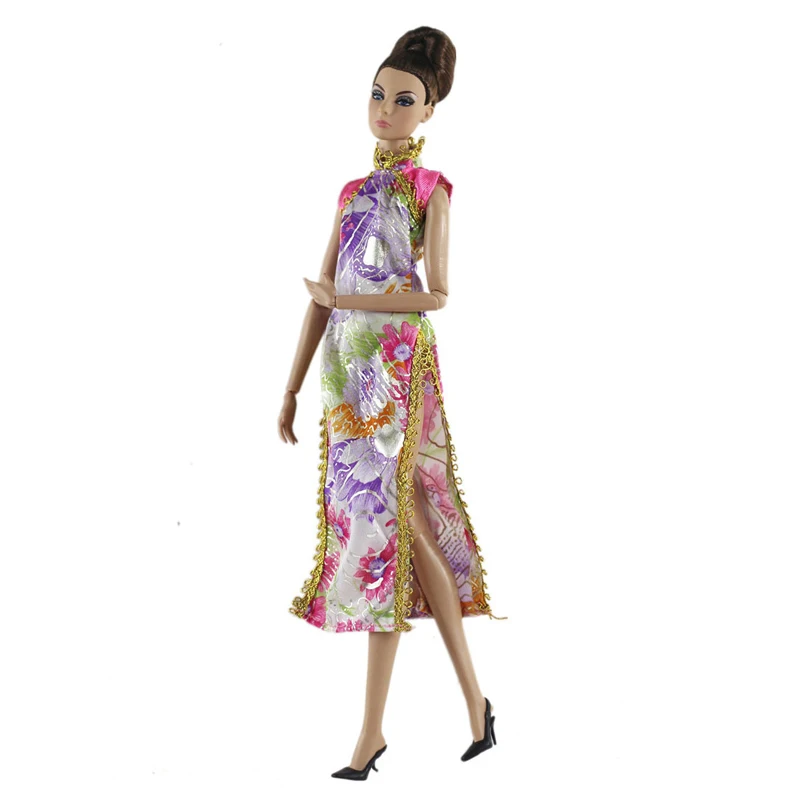 Цветочное платье для куклы Барби одежда наряды китайское Ципао вечерние платья