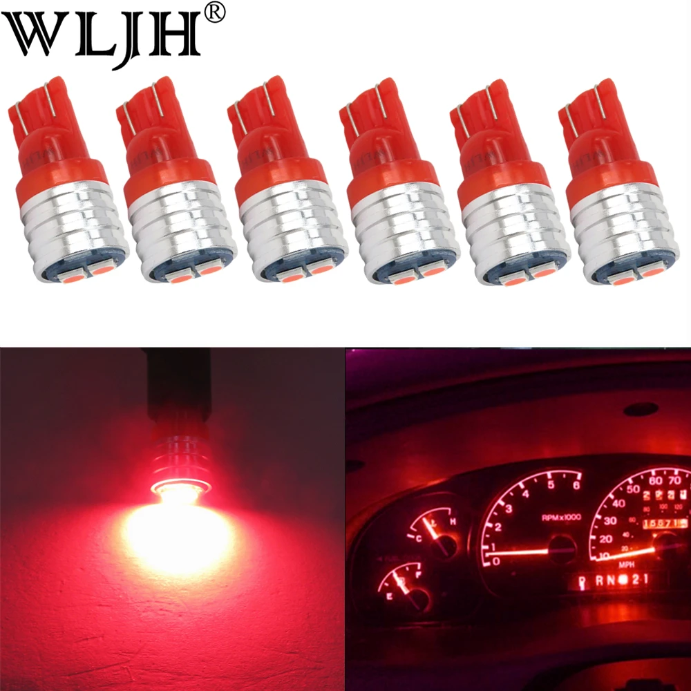 Красный WLJH 6x яркая светодиодная лампа T10 W5W 158 194, автомобильная интерьерная купольная карта, грузовой номерной знак, приборная панель, панель приборной панели, светильник - Испускаемый цвет: Красный