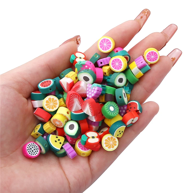 30Pcs/lot 9-11mm Clay Fruit Apple Orange Avocado Strawberry Mix Color Polymer Spacer Beads For Girls Jewelry Making DIY Bracelet | Украшения