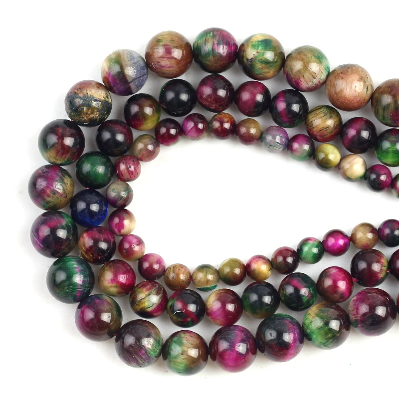 

15''6/8/10mm Natural Stone Multicolor Tiger Eye Round Loose Beads For DIY Jewelry Making Bracelet Charms Accessories