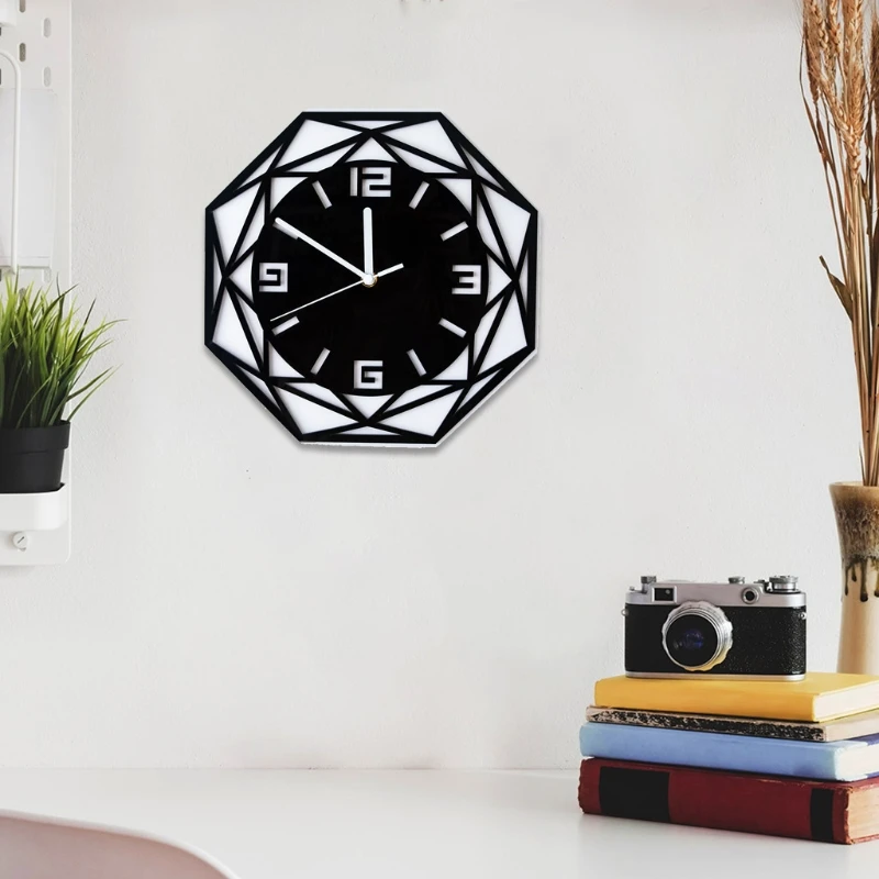 

Acrylic Mirror Geometry Wall Clock Living Room Bedroom Clocks Home Office School Decoration