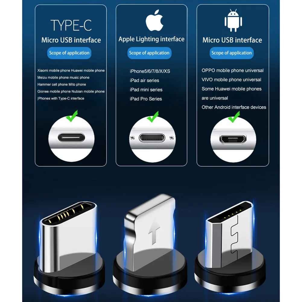 USB кабель для зарядки 3 в 1 Магнитный передачи данных Iphone Android Type C зарядка и