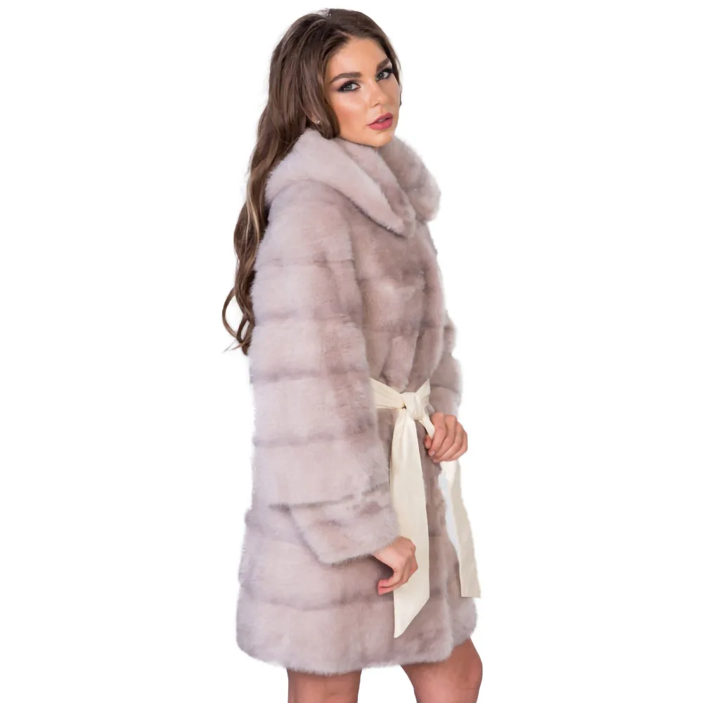 TOPFUR New Fashion Winter Female Coats With Hood Pink Real Fur Coat For Women Natural Mink Fur Outerwear & Coats With Belt