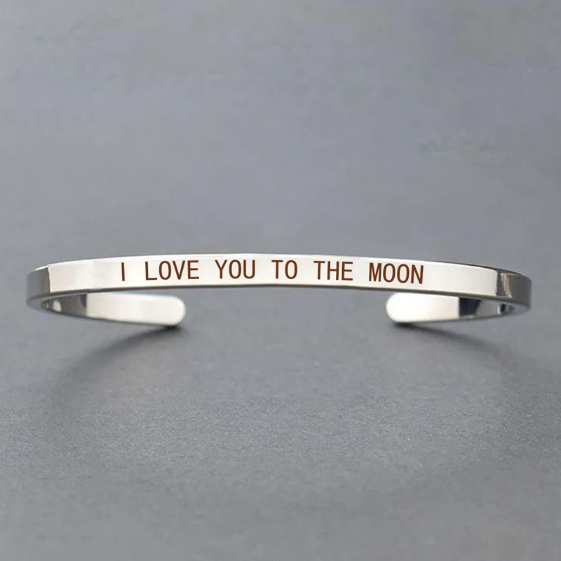 &quotI LOVE YOU TO THE MOON&quot Выгравированная манжета браслет простые буквы металлические