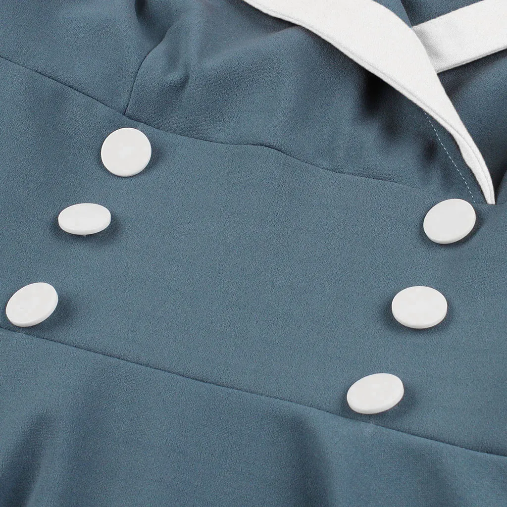 Vintage Preppy Style Women Dress A-line Solid Mini V-Neck 2020 Autumn Short Sleeve High Waist with Buttons #33 | Женская одежда