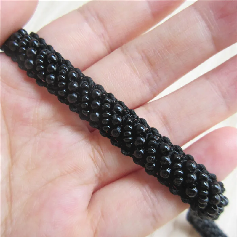 1 ярд винтажная Черная жемчужина бисером крючком кружевная отделка Лента из