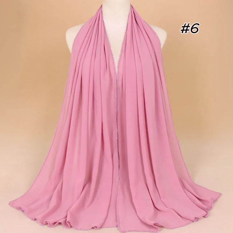 6 Pink Женский шифоновый шарф с кружевными краями, мусульманский хиджаб, Весенняя флористическая накидка, шали, обычная длинная повязка на голову, женские шарфы из пашмины - Цвет: 6 Pink
