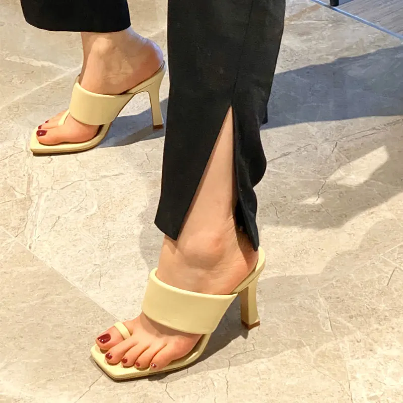 

Женские шлепанцы, летние уличные сандалии, без застежки, на тонком высоком каблуке, элегантные сланцы