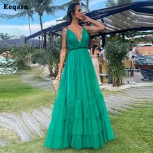 Eeqasn vestidos de tul en capas verdes simples para baile de graduación, vestidos de noche formales de Arabia Saudita, vestidos de fiesta abiertos con espalda descubierta de Dubái, 2022 (2)