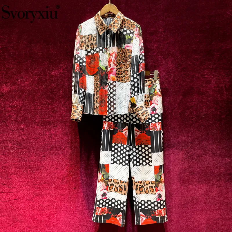 

Женский офисный костюм Svoryxiu, комплект из 2 предметов: блузка с длинным рукавом и леопардовым принтом + штаны, лето 2019