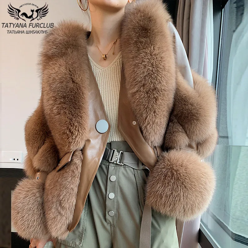 Winter Fashion Women Real Fur Coats Outwear 2022 New Natural Whole Skin Genuine Sheepskin Leather Jackets Fox Fur Overcoat Woman enlarge