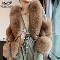 winter fashion women real fur coats outwear 2021 new natural whole skin genuine sheepskin leather jackets fox fur overcoat woman