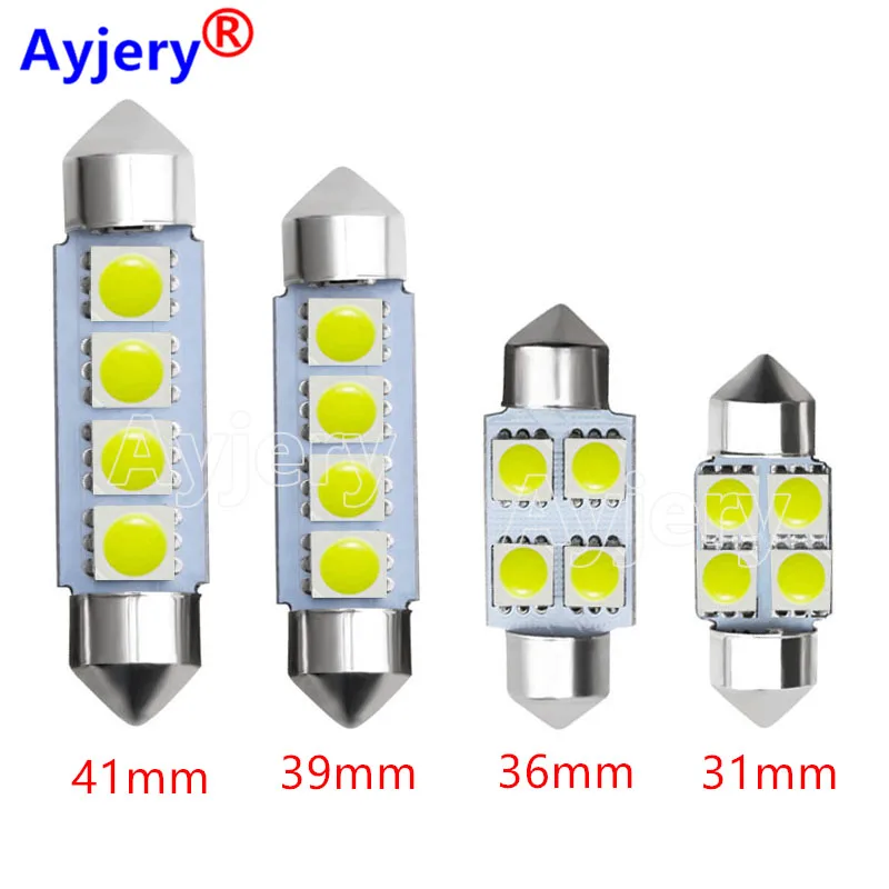 Оптовая продажа AYJERY! 1000 шт. DC12V Festoon 5050 4 SMD 31 мм 36 39 41 C5W Автомобильный интерьер