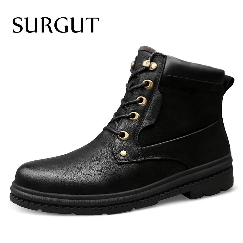 Мужские повседневные ботильоны на шнуровке SURGUT черные Винтажные ботинки из