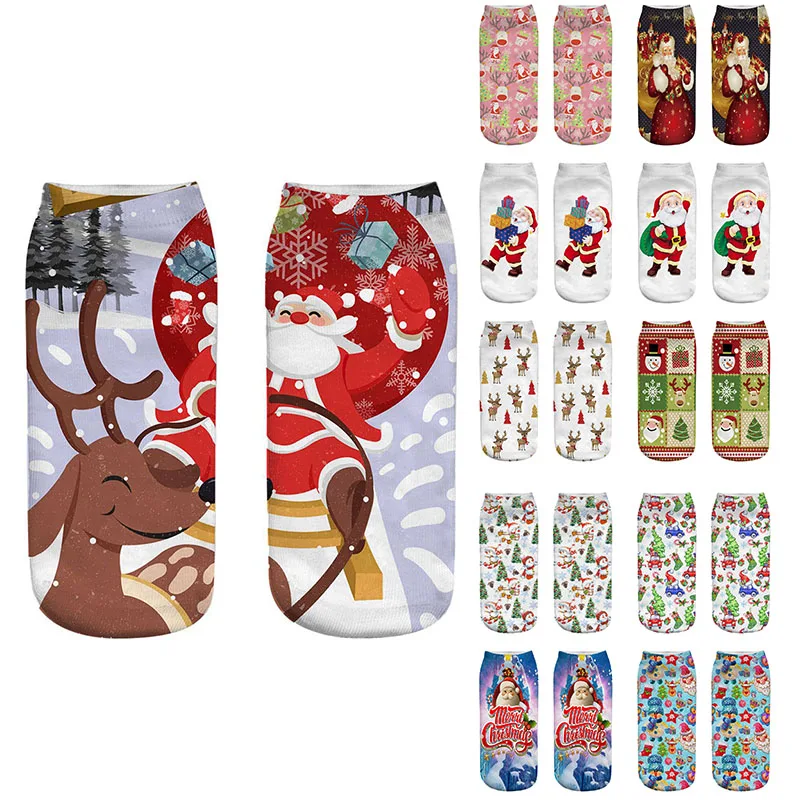 

27 Colors 3D Cartoon Print Christmas Socks Cotton Winter Cute Deer Santa Claus Snowman Cristmas Decoration Socks Xmas Gifts