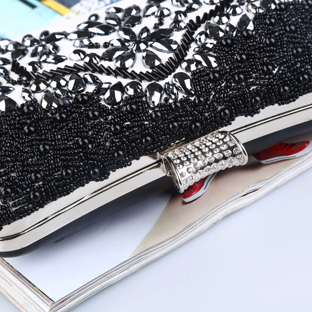 

Women Clutch Bag Luxury Sequin White Wedding Party Purse Black Handbag Rhinestone Contrast Color Stitching Glitter Evening Bag