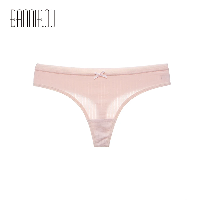 Pink 1 шт., женские трусики, хлопковые стринги, женское нижнее белье для женщин, M-XXL, мягкие хлопковые полосатые трусики, Т-образные, новинка, BANNIROU - Цвет: Pink