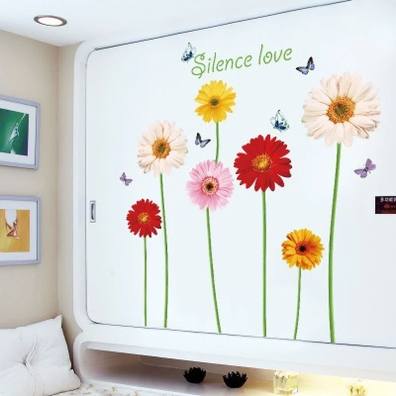 

Flowers Wall Stickers for Bedroom Study Background Living Room Home Decoration Waterproof Removable Self-Adhesive PVC Decals