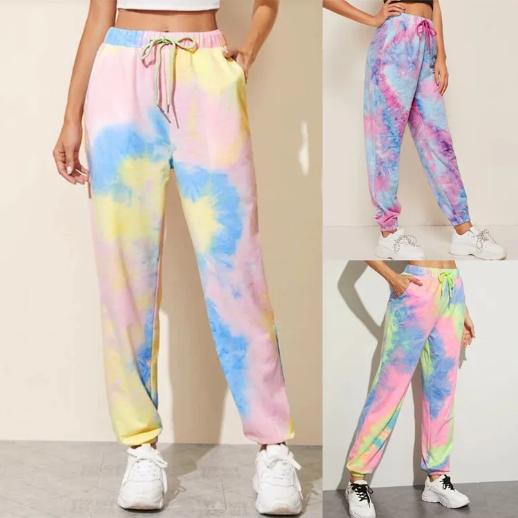 

2020 Neon Tie Dye Joggers High Waist Long Baggy Pants Women Sweatpants Loose Trousers Autumn Ladies For Streetwear Clothes
