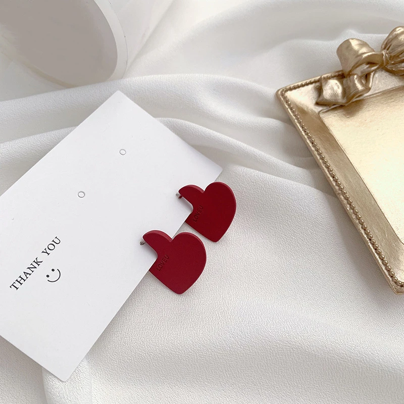 Корейские стильные матовые красные милые персиковые серьги-гвоздики в форме