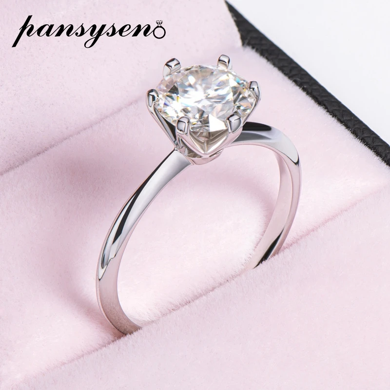 

PANSYSEN Moissanite Ring 0.5CT 1CT 2CT 3CT VVS D Color Fine Jewelry for Women Wedding Engagement Rings Real 925 Sterling Silver