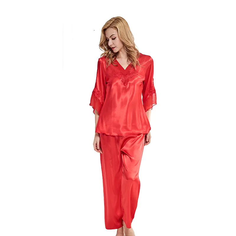 Korean Version 3/4sleeve Pajamas Women's Summer Thin Suit Spring Nightwear Sexy Nightgown Silk Home Clothes Sleepwear