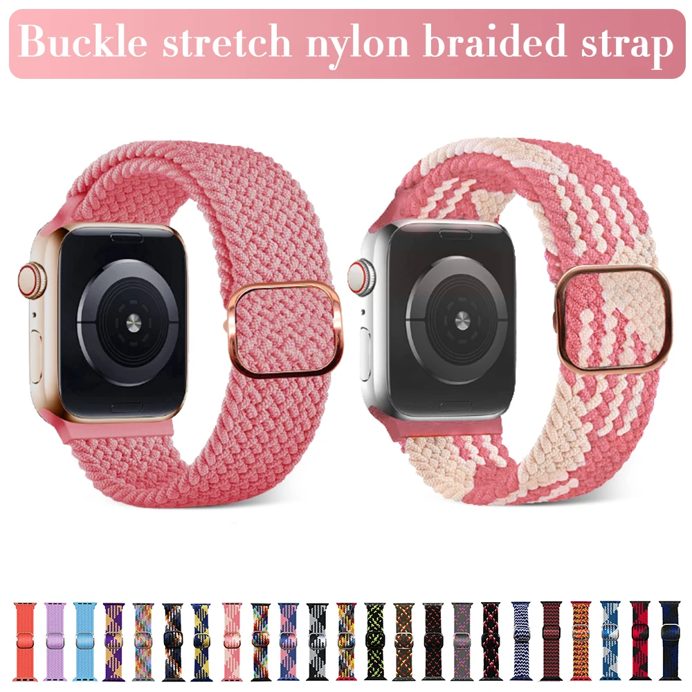 

Ремешок нейлоновый для Apple Watch Series 7 6 5 4 3 2 1 SE, регулируемый эластичный браслет для IWatch 38 40 мм 42 мм 44 мм