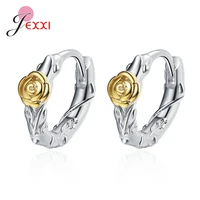 fashion rose flower 925 sterling silver hoop earrings for women girl plant branches earring piercing accessories jewelry