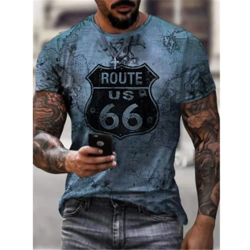 

Route 66 America Highway T-shirt Mens Summer New Short Sleeve Tees Tops O-Neck T Shirts For Man Oversize Tshirt Vintage Clothing
