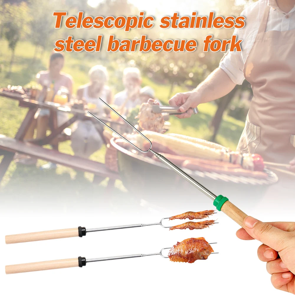 82cm Stretchable BBQ Skewers Reusable Roasting Forks With Bag Camping Hot Dog Roast Fork Steel Barbecue Tool Grill Accessories - купить по