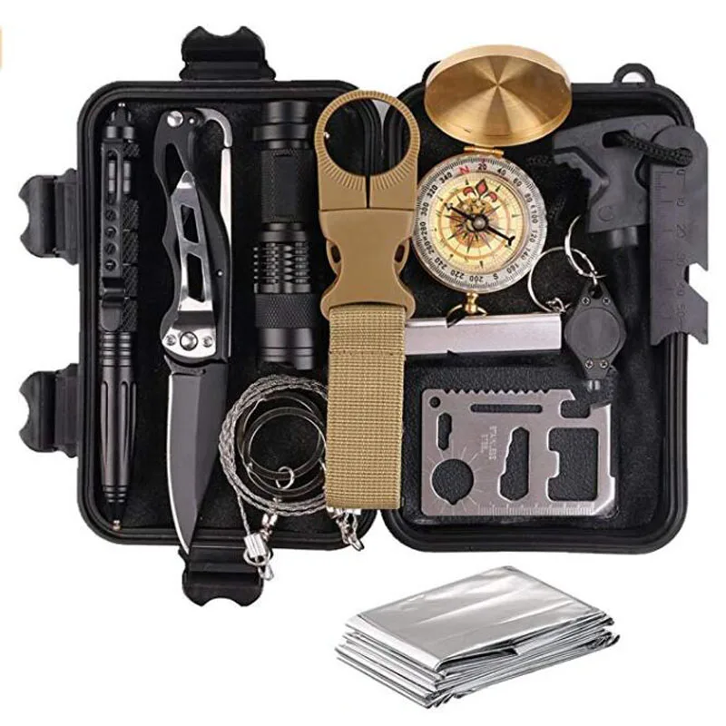 

13 in 1 Survival Gear Kits Outdoor Emergency SOS Survive Tools for Wilderness/Trip/Cars/Hiking/Camping gear-Wire Saw