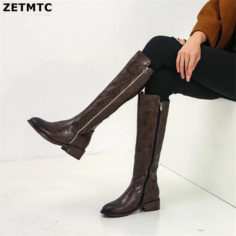 Женские ботинки в стиле ретро черные или Коричневые Высокие до бедра длинные