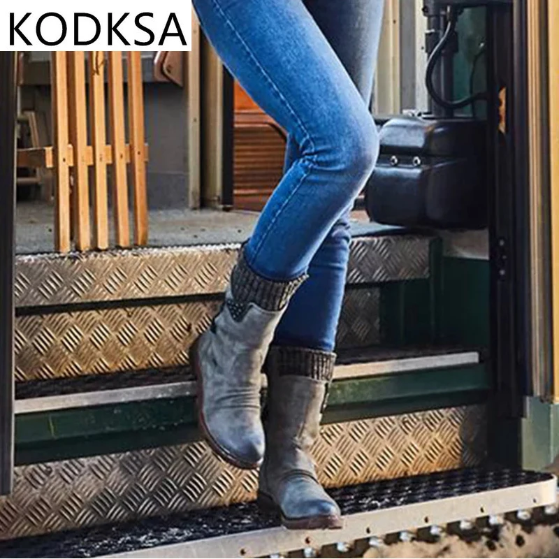 

2021 Women Winter Mid-Calf Boot Flock Winter Shoes Ladies Fashion Snow Boots Shoes Thigh High Suede Warm Botas Zapatos De Mujer