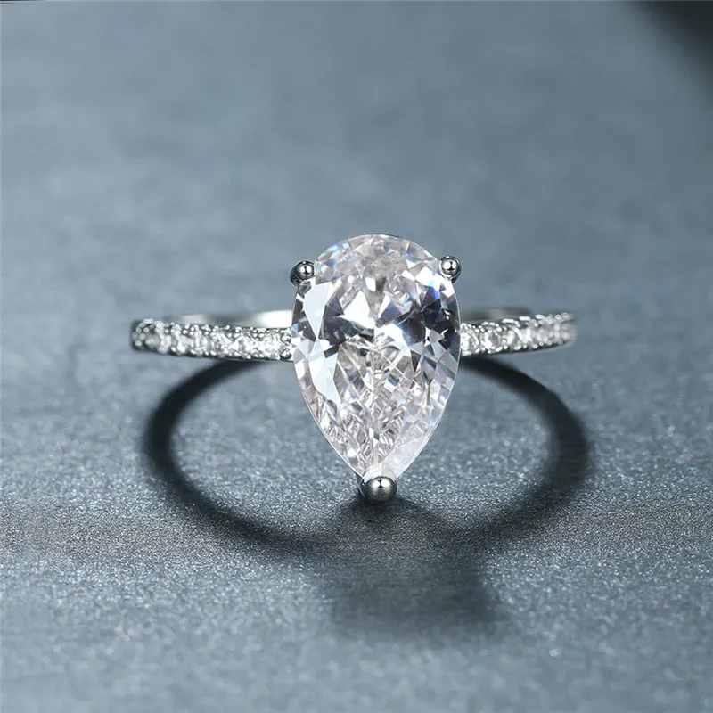Простое модное кольцо с белым Цирконом в форме капли воды женское роскошное