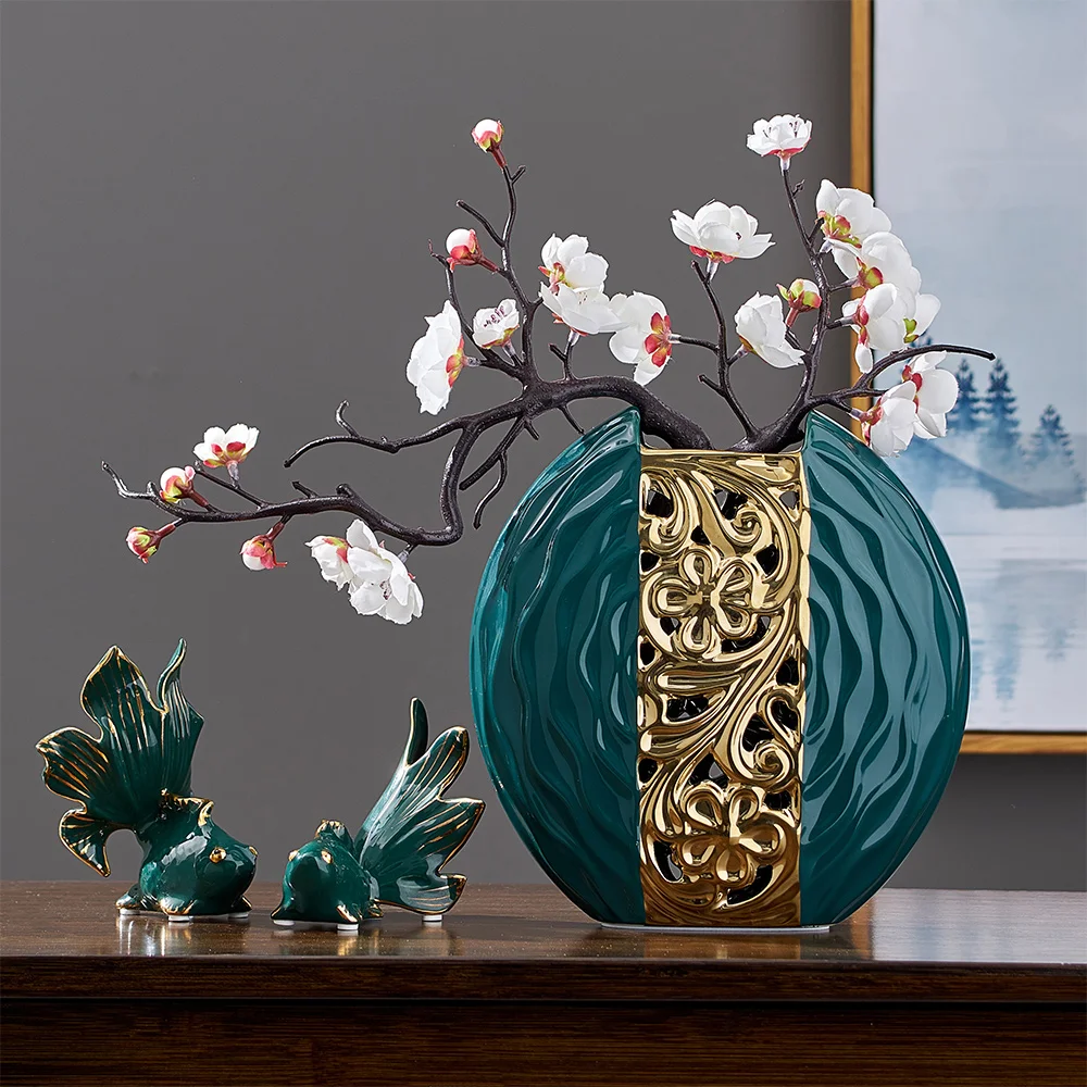 

Ceramic Vase Green White Round Vase Living Room Decoration Vase Modern Home Decoration Office Desk Vase Decoration Household