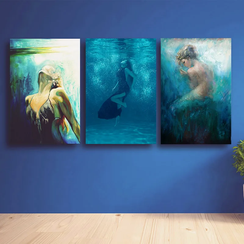 Настенная живопись на холсте синий глубоководный меланхоли девушка абстрактное