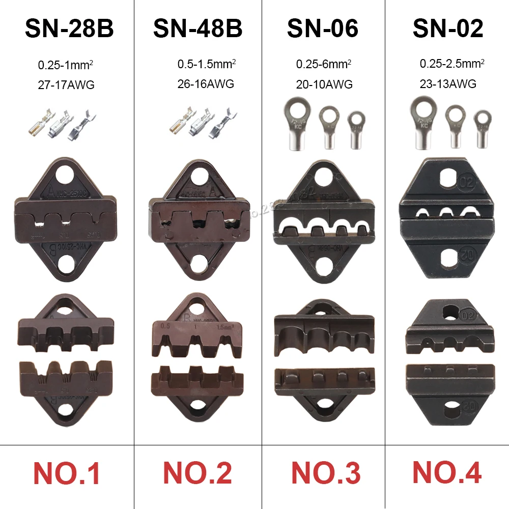 SN-0325 Crimping Plier 0.25-2.5mm2 Non-Insulated Terminals 190mm Ratchet Clamp Pliers 20-13AWG Crimper Jaw Set Tools | Инструменты