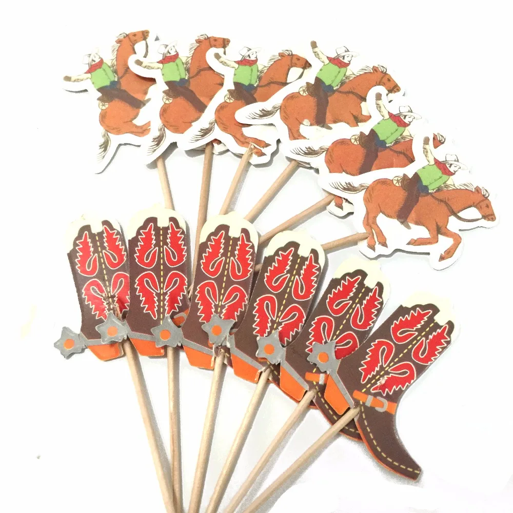 24 шт. ковбойские сапоги шляпы кекс Топпер Уэст флажки для торта выбор детского