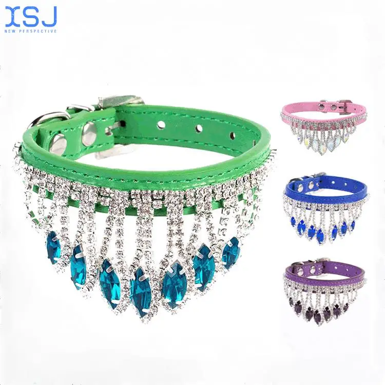 

Gemstone Diamond Dog Collars Pu Leather Adjustable Cat Collar Soft Pet Neck Strap Safe Supplies for Small Medium Dog