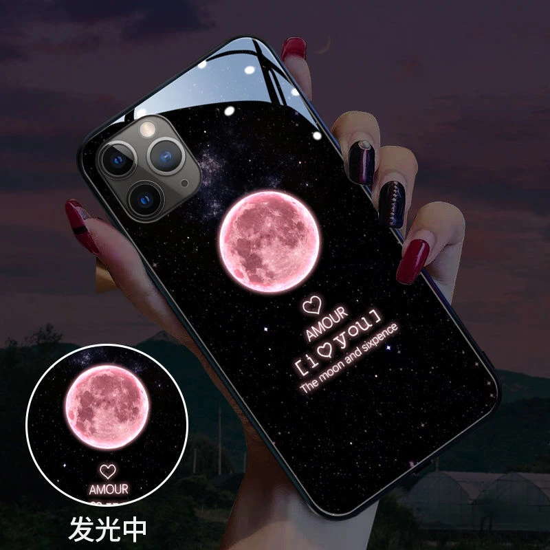 Светящийся чехол со светодиодной вспышкой для iPhone 13 Pro Max 12 mini 11 с закаленным