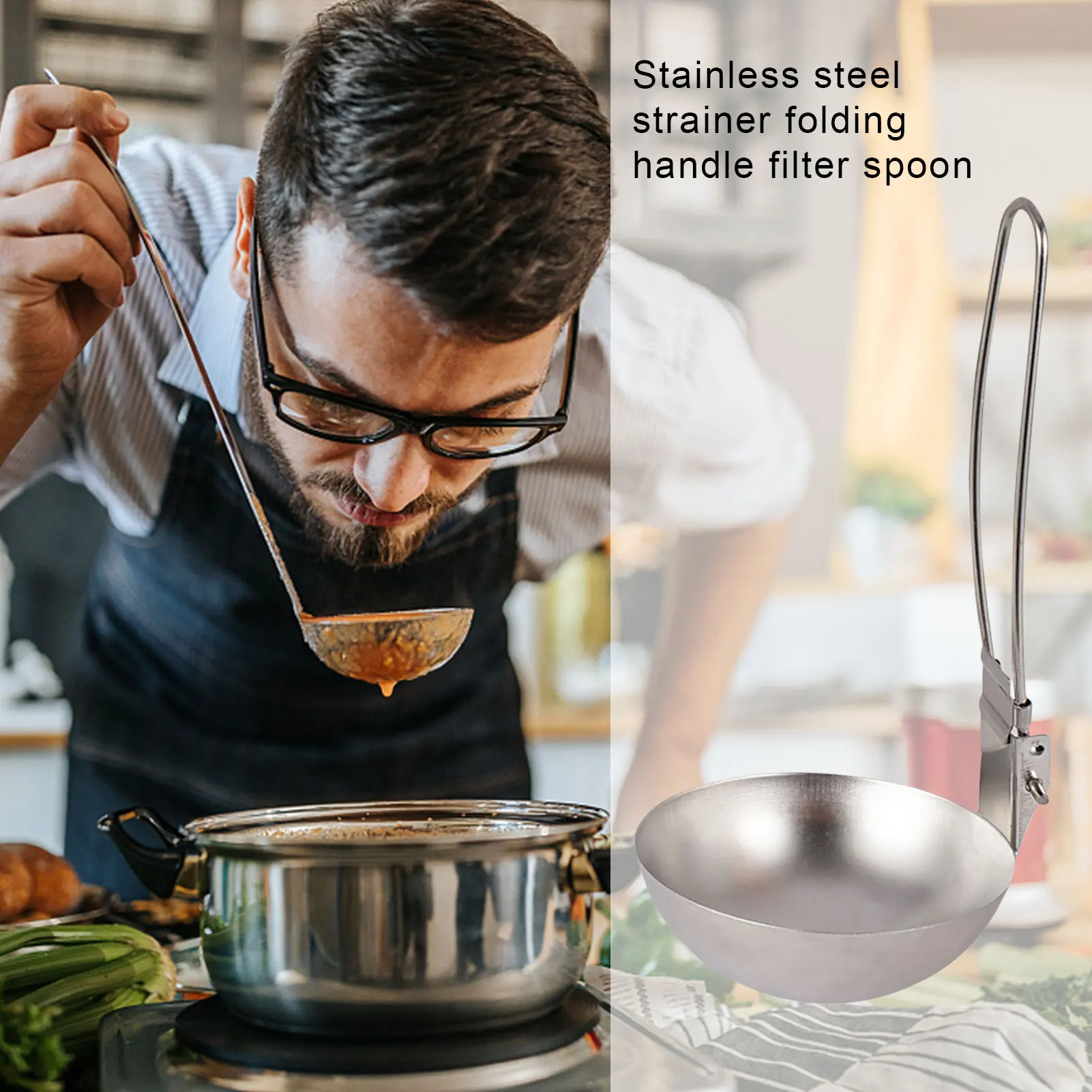 Outdoor Foldable Spoon Picnic Camping Stainless Steel Dinnerware Cooking Tableware Soup Ladle Slotted With Folding Handle | Спорт и