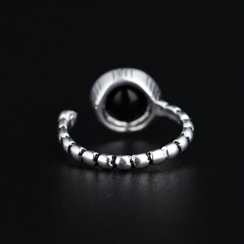 

Classic Black Gems Open Ring for Woman Elegant Bride Temperament Wedding Ring Daily Party Punk Cool Finger Ring Jewelry