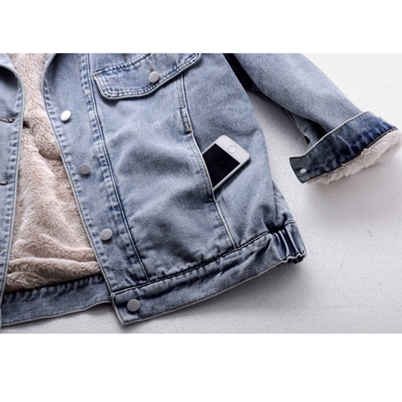 

Winter Vintage Jeans Jacket Women Fashion Single-Breasted Lamb Cotton Clothes Harajuku Loose Thick Warm Denim Coat Female H867