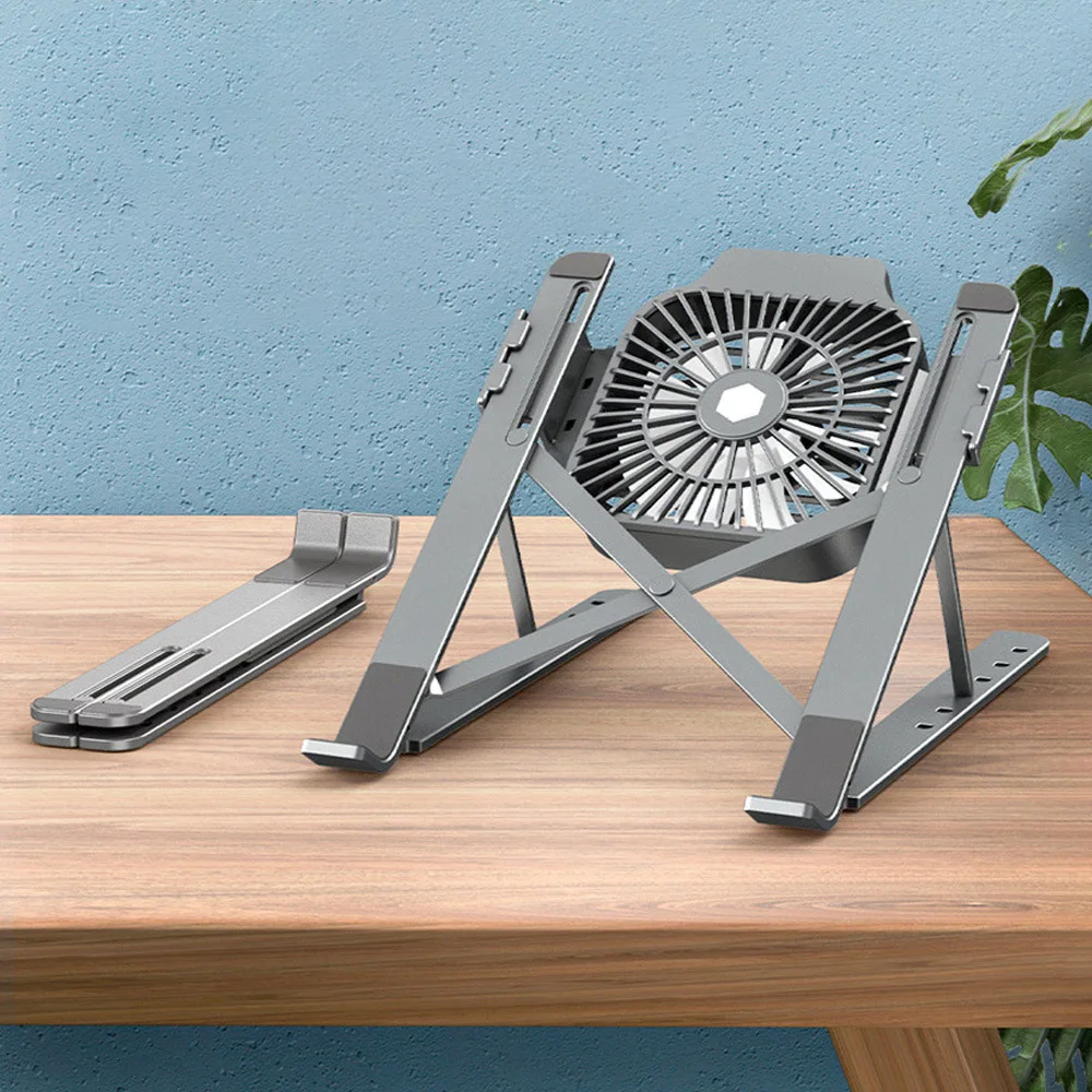 

for iPhone12, portable foldable holder with cooling fan, adjustable aluminum alloy mobile phone and notebook holder