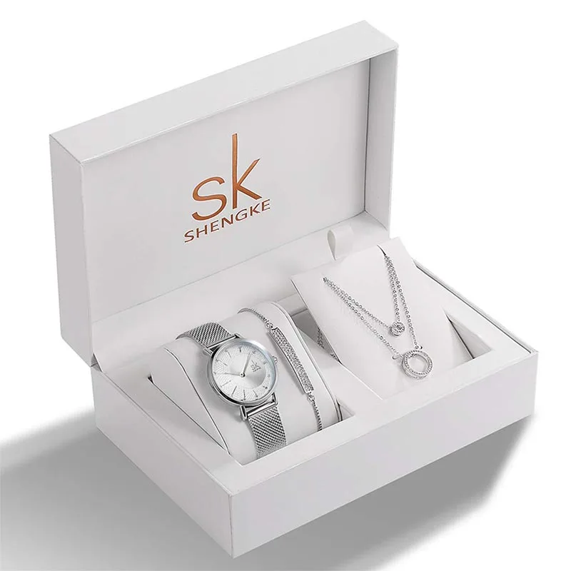 0093 SR Shengke бренд подарок для жены женские кварцевые комплекты с часами модный креативный Кристалл Дизайн Набор браслетов и ожерелье женский ювелирный набор - Цвет: 0093 SR