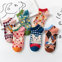 cartoon printing women ankle socks japanese illustration short tube shallow mouth invisible no show nonslip loafer cotton socks