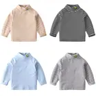 Новинка Осень-зима 2022, детская одежда, футболка в полоску с высоким воротником и длинными рукавами для маленьких мальчиков и девочек, хлопковый пуловер, топы, детская одежда