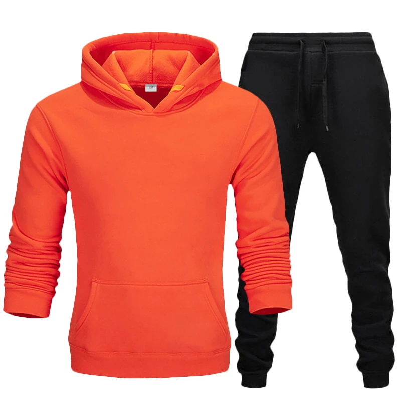 

2021 new solid color men's sportswear set hoodie men's and women's suit clothes pants