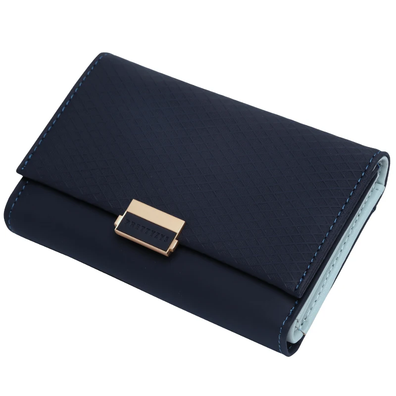 Dark Blue Клетчатый Кожаный Кошелек на молнии для женщин и девушек,, женский роскошный кредитный держатель для карт и монет, средние кошельки для девушек - Цвет: Dark Blue